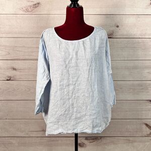 CP Shades Striped 100% Linen Tunic Blouse